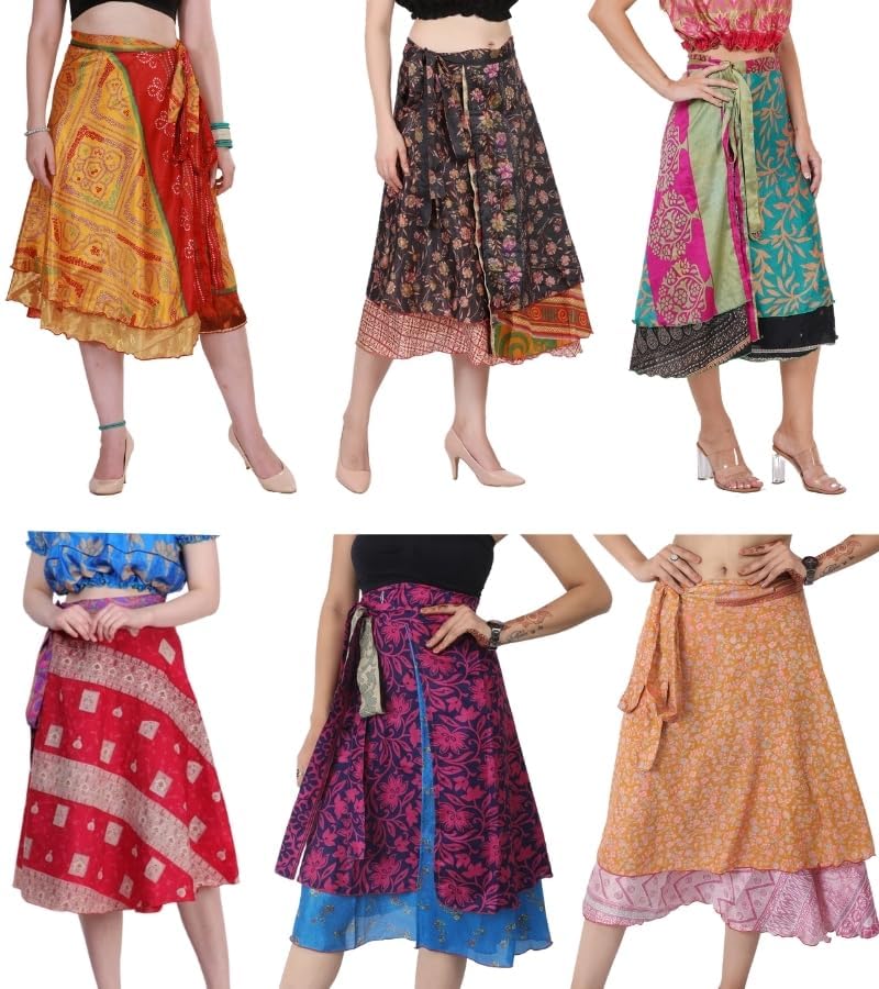 WevezÂ® Pack of 3 Pcs Original Two Layer Printed Wrap Around Skirts (Midi Length) - Image 2